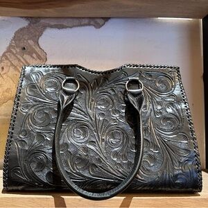Hand tooled leather tote